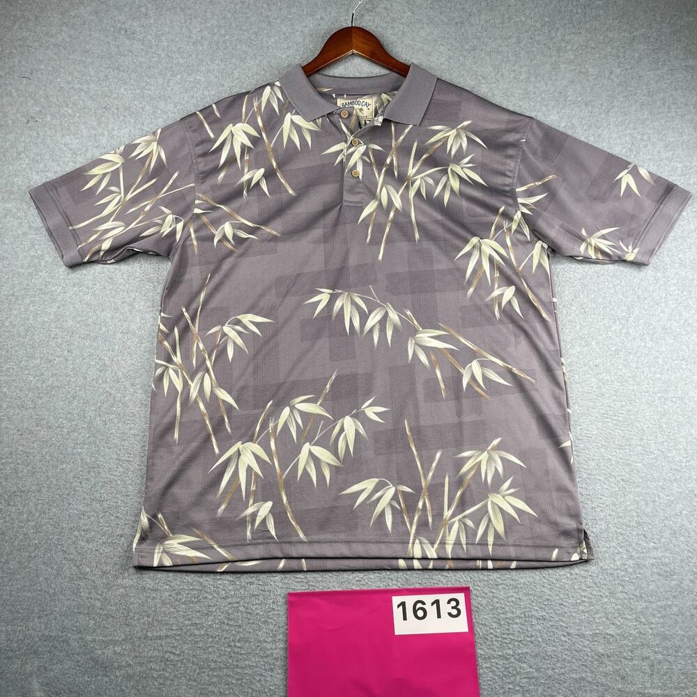 Bamboo Cay Tropical Print Gray Lightweight Polo Shirt Mens XL Beach Casual